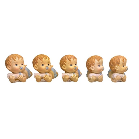 5 CWI Brand Baby Figurines Vintage Baby Shower Gift Decor Crafts 2” T Blue NWT - Picture 6 of 13